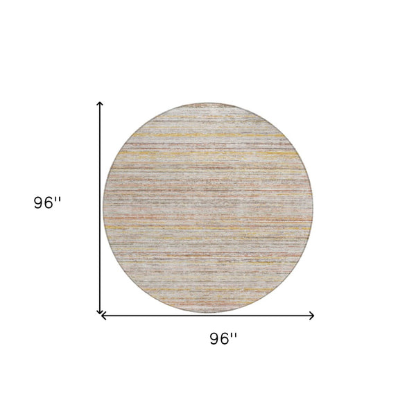 HomeRoots 5' Terra Cotta Striped Area Rug - Washable Indoor/Outdoor Style, Durable, Easy-Care Design for All Spaces 8' Round 607988