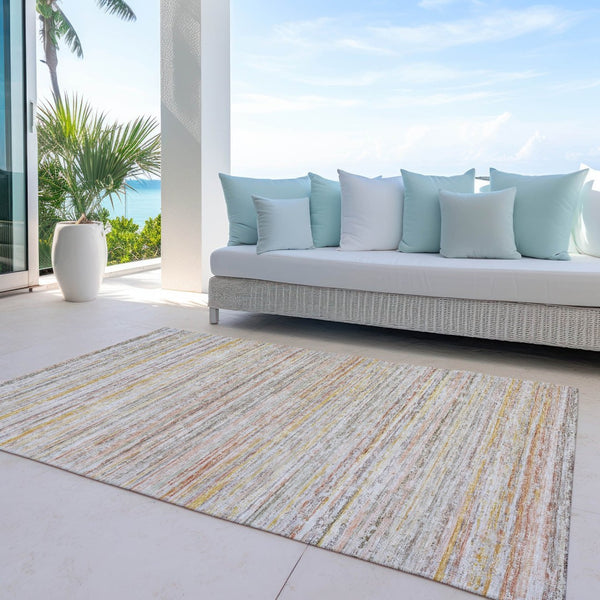 HomeRoots 5' Terra Cotta Striped Area Rug - Washable Indoor/Outdoor Style, Durable, Easy-Care Design for All Spaces 8' X 10' 607989