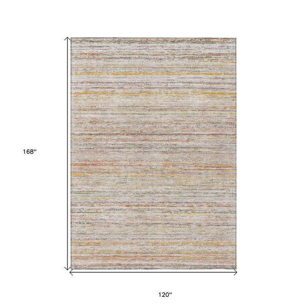 HomeRoots 5' Terra Cotta Striped Area Rug - Washable Indoor/Outdoor Style, Durable, Easy-Care Design for All Spaces 10' X 14' 607991