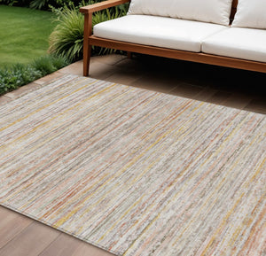 HomeRoots 5' Terra Cotta Striped Area Rug - Washable Indoor/Outdoor Style, Durable, Easy-Care Design for All Spaces 10' X 14' 607991