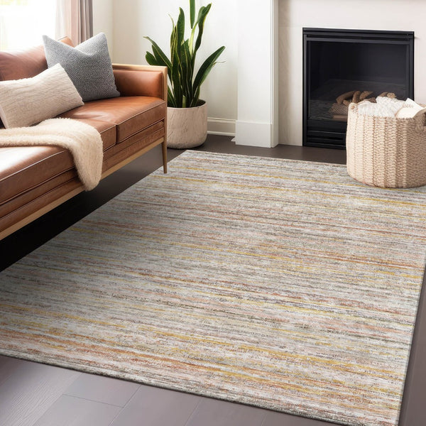 HomeRoots 5' Terra Cotta Striped Area Rug - Washable Indoor/Outdoor Style, Durable, Easy-Care Design for All Spaces 10' X 14' 607991