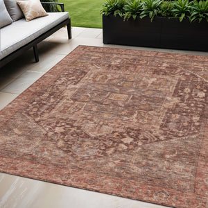 HomeRoots 5' Burgundy Medallion Area Rug - Stylish, Washable, Durable Indoor/Outdoor Decor for Any Space 5' X 8' 607993