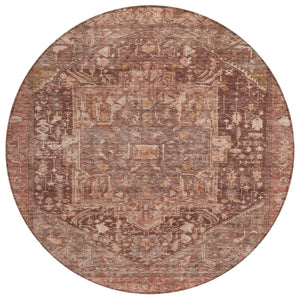 HomeRoots 5' Burgundy Medallion Area Rug - Stylish, Washable, Durable Indoor/Outdoor Decor for Any Space 8' Round 607994