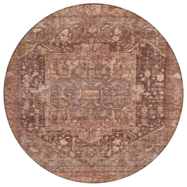 HomeRoots 5' Burgundy Medallion Area Rug - Stylish, Washable, Durable Indoor/Outdoor Decor for Any Space 8' Round 607994