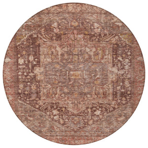 HomeRoots 5' Burgundy Medallion Area Rug - Stylish, Washable, Durable Indoor/Outdoor Decor for Any Space 8' Round 607994
