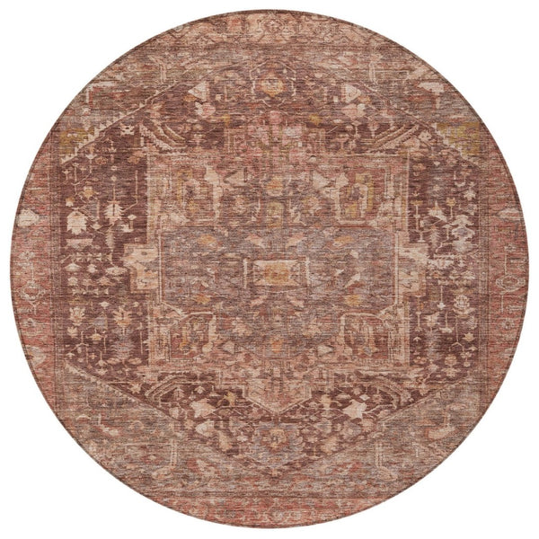 HomeRoots 5' Burgundy Medallion Area Rug - Stylish, Washable, Durable Indoor/Outdoor Decor for Any Space 8' Round 607994