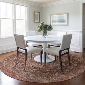 HomeRoots 5' Burgundy Medallion Area Rug - Stylish, Washable, Durable Indoor/Outdoor Decor for Any Space 8' Round 607994