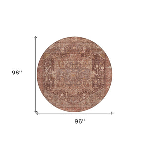 HomeRoots 5' Burgundy Medallion Area Rug - Stylish, Washable, Durable Indoor/Outdoor Decor for Any Space 8' Round 607994