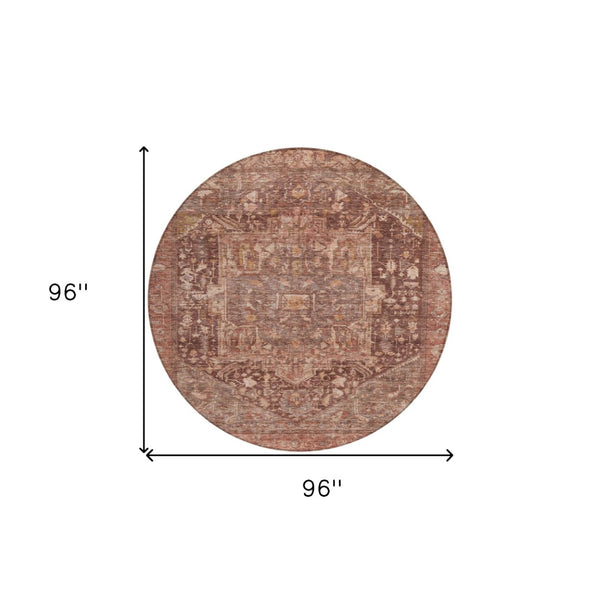 HomeRoots 5' Burgundy Medallion Area Rug - Stylish, Washable, Durable Indoor/Outdoor Decor for Any Space 8' Round 607994