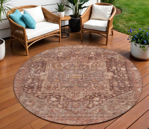 HomeRoots 5' Burgundy Medallion Area Rug - Stylish, Washable, Durable Indoor/Outdoor Decor for Any Space 8' Round 607994