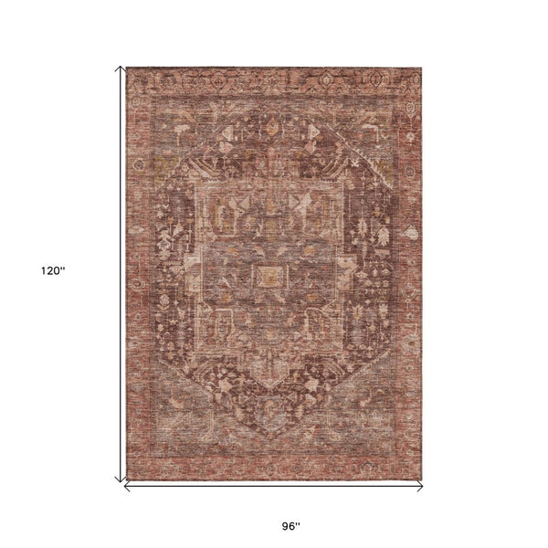 HomeRoots 5' Burgundy Medallion Area Rug - Stylish, Washable, Durable Indoor/Outdoor Decor for Any Space 8' X 10' 607995