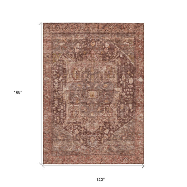 HomeRoots 5' Burgundy Medallion Area Rug - Stylish, Washable, Durable Indoor/Outdoor Decor for Any Space 10' X 14' 607997