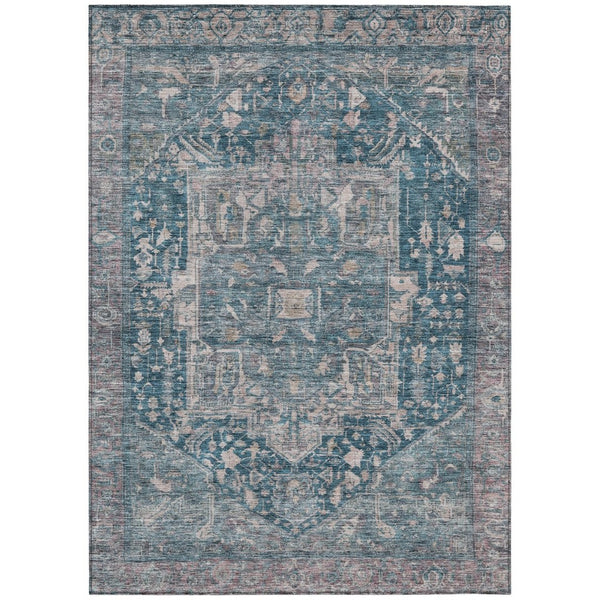 HomeRoots 5' Blue Medallion Washable Area Rug - Durable Indoor/Outdoor Design for High-Traffic Spaces 5' X 8' 607999