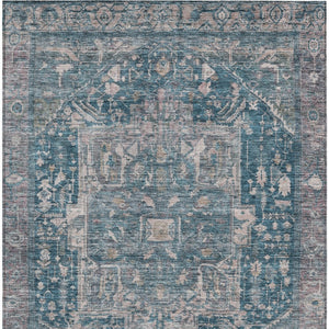 HomeRoots 5' Blue Medallion Washable Area Rug - Durable Indoor/Outdoor Design for High-Traffic Spaces 5' X 8' 607999
