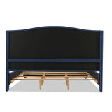 English Elm Marcella Upholstered Shelter Headboard Bed Set, King, Dark Sapphire Blue Woven