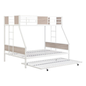 English Elm Twin Over Full Metal Bunk Bed with Trundle, Space-Saving Platform, Built-In Storage & Guardrail Brown+White 80.51 L x 13.98 W x 8.34 H W2297P216479