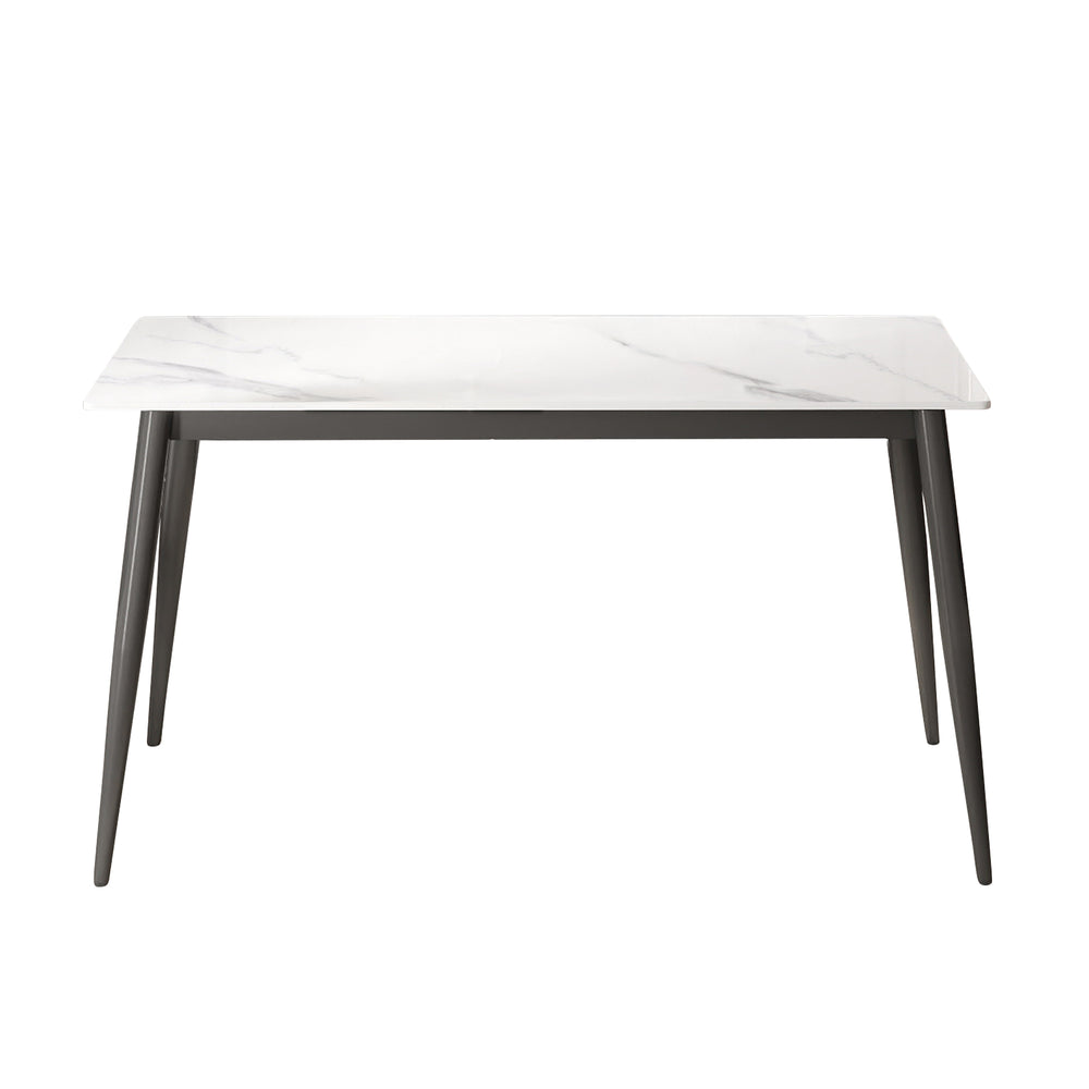 English Elm 55.12" Modern Artificial Stone Dining Table With Dark Grey Metal Legs – Seats 6, Sleek Design! W1535S00500