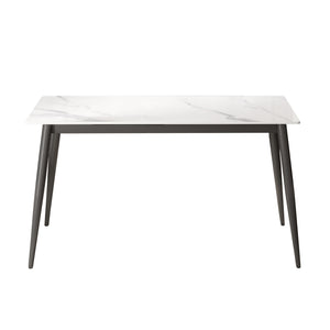 English Elm 55.12" Modern Artificial Stone Dining Table With Dark Grey Metal Legs – Seats 6, Sleek Design! W1535S00500