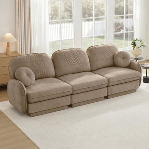 English Elm 105"chenille Cloud Sofa Quilted Plush Three Seater with Deep Cushions for Living Room Light Coffee W714S01759