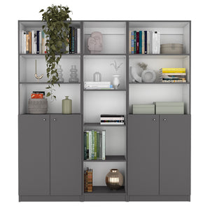 English Elm Acres 3-Piece Home Bookcase Set with 11 Shelves and Dual Double-Door Cabinets for Organized Living Room Multicolor 41 L x 28 W x 5 H B200S00356