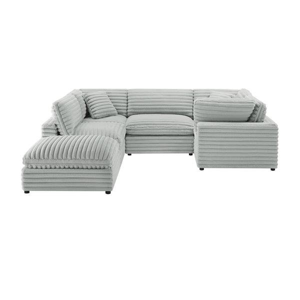 English Elm Jenny 6-Piece Modular Sectional in Plush Gray Cord-Like Polyester — Hardwood Frame, Down-Blend Comfort B050S00022