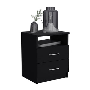 English Elm Nightstand with Two Drawers and Sturdy Four-Leg Frame, Superior Top, Compact 26.62" W Surface Black 22.83 L x 17.32 W x 5.91 H B097133152
