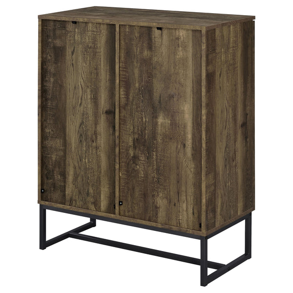 English Elm Sager Rustic Oak 4-Shelf Accent Cabinet with Chevron Pattern and Gunmetal Steel Base for Stylish Storage B062P351426