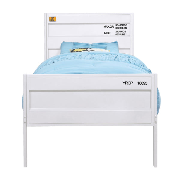 English Elm White Twin Platform Bed with Industrial Metal Frame, Panel Headboard, Low-Profile Footboard & Cargo Lock Accents B062P186408