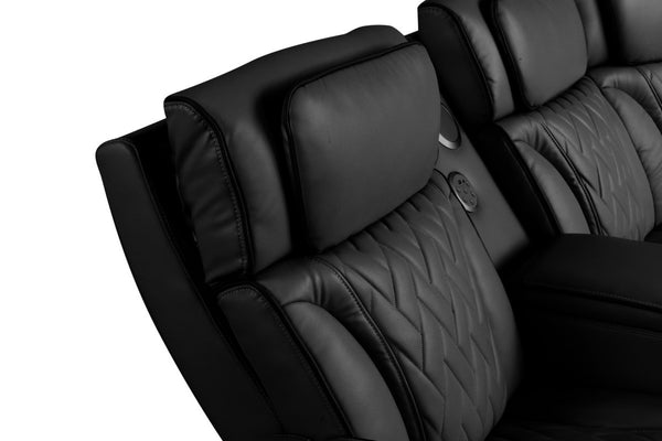 English Elm Jazmina Power Reclining Sectional with Led Lighting Bluetooth Speakers and Usb Charging Ports Black B2749S00269