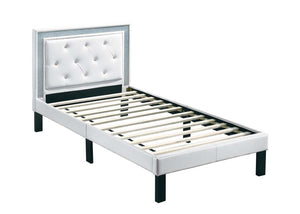 English Elm Glamours Twin Bed Faux Leather Tufted Headboard Glitter Frame White Glam Finish B011P415836