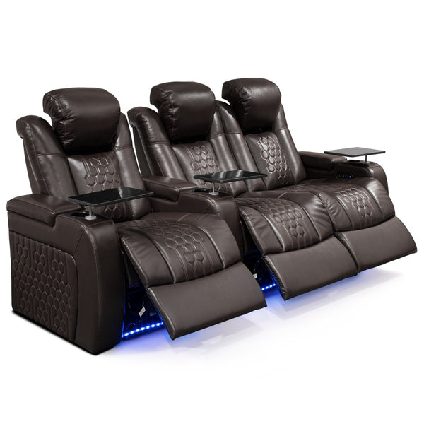 English Elm 93.3"power Recliner Set Nappa Leather Home Theater Seating Rgb Led Smart Charging W3819S00103