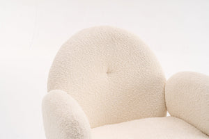 English Elm Boucle Bouclé Fabric Office Chair with Ergonomic Curved Back & Armrests, 360° Swivel, Stable Base Beige T3903P373042