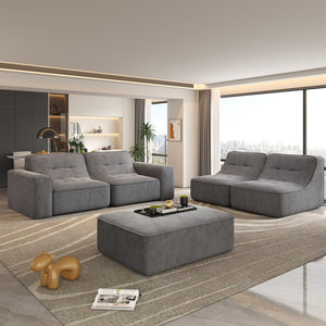English Elm 143.7" Modern Modular Sectional Sofa Set with Removable Ottoman, Tufted Sparkling Chenille, Deep Seat Comfort Grey W3219S00003