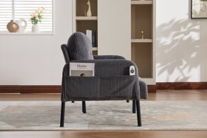 English Elm United We Win Corduroy Loveseat Plush Ergonomic Sofa with Spring Support Metal Legs Carbon Gray W1568P410050