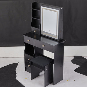 English Elm 29.2" Compact Vanity Table With Led Mirror & Cushioned Stool - Space-Saving Design For Small Rooms W936P226035