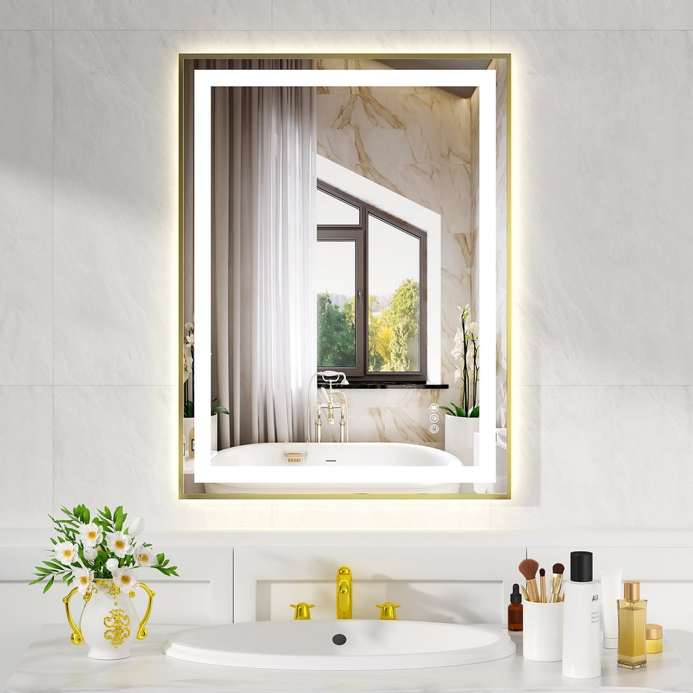 English Elm 24x32" Gold Tempered Mirror with Dual Front & Back LED Strips, 3-Color Temp, UL Listed Kit Included T3177P320566