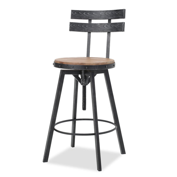 English Elm Christopher Knight Home® - METAL Barstool with Fir Wood Seat and Antique Black Brush Silver Frame, Rustic Chic Adjustable 45.5" 59331.00