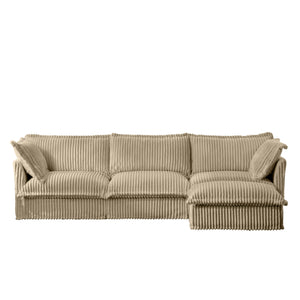 English Elm L-Shaped Slipcovered Sectional Sofa Couch - Luxurious Deep Seat, Convertible Ottoman & Pillows, Camel Corduroy W3041S00067