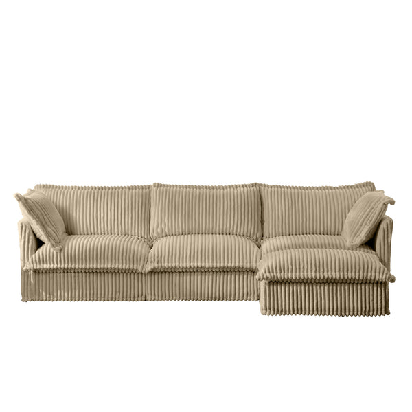 English Elm L-Shaped Slipcovered Sectional Sofa Couch - Luxurious Deep Seat, Convertible Ottoman & Pillows, Camel Corduroy W3041S00067