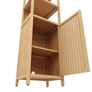 English Elm Storage Tall Slim Cabinet Bamboo Linen Tower with Shutter Door, 3-Tier Shelves, Humidity-Resistant Freestanding Organizer W2207P198058