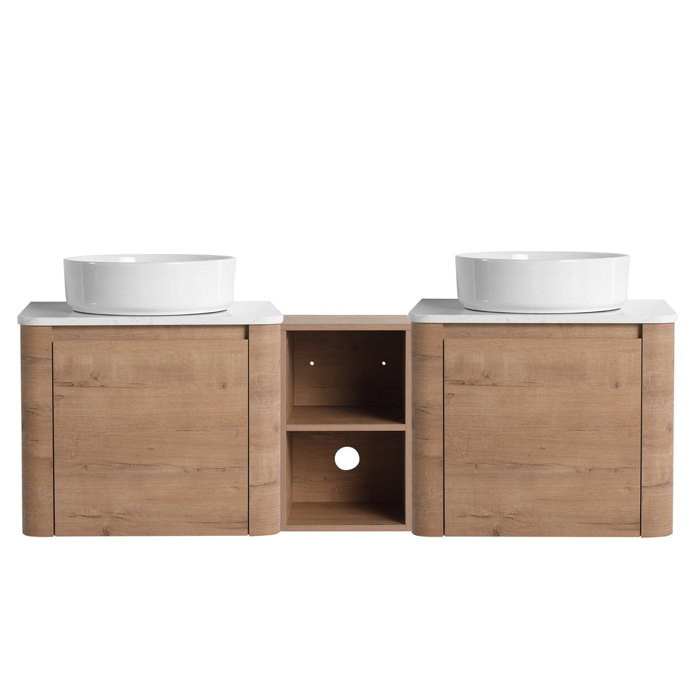 English Elm 60'' Wall-Mounted Bathroom Vanity With Ceramic Art Sink, Soft-Close Door & Stylish Storage Solutions W999S00410