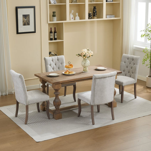 English Elm Upholstered Chenille Tufted Dining Chairs Set of 2 with Curved Wood Legs Club Style Beige W1143P457780