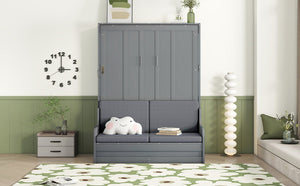 English Elm Queen Murphy Wall Bed with Integrated Chair Espresso Cabinet for Studio Apartments Gray LP000791AAE-3