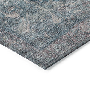 HomeRoots 5' Blue Medallion Washable Area Rug - Durable Indoor/Outdoor Design for High-Traffic Spaces 8' Round 608000