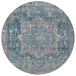 HomeRoots 5' Blue Medallion Washable Area Rug - Durable Indoor/Outdoor Design for High-Traffic Spaces 8' Round 608000