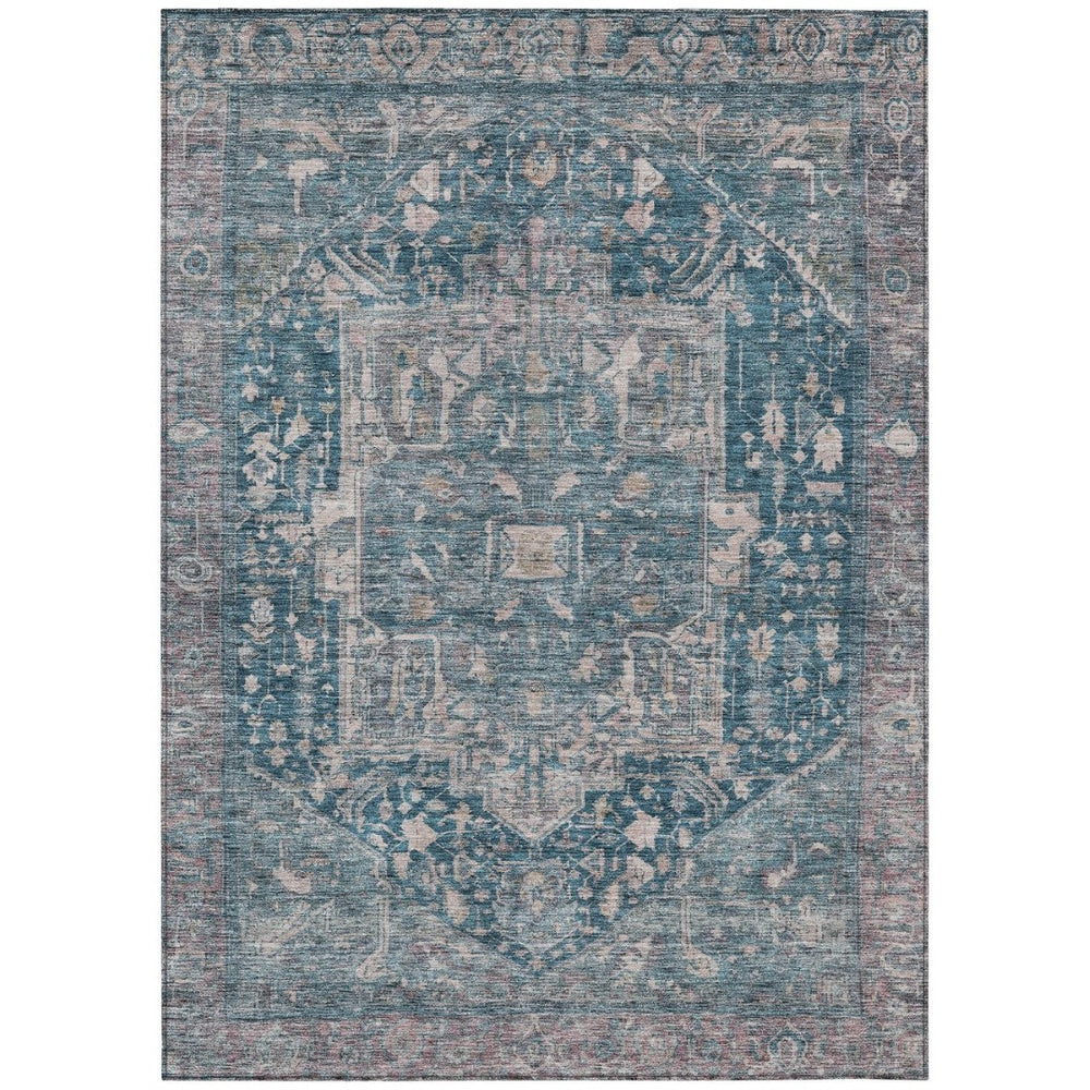 HomeRoots 5' Blue Medallion Washable Area Rug - Durable Indoor/Outdoor Design for High-Traffic Spaces 8' X 10' 608001