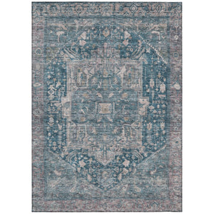 HomeRoots 5' Blue Medallion Washable Area Rug - Durable Indoor/Outdoor Design for High-Traffic Spaces 9' X 12' 608002
