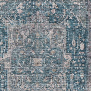 HomeRoots 5' Blue Medallion Washable Area Rug - Durable Indoor/Outdoor Design for High-Traffic Spaces 9' X 12' 608002
