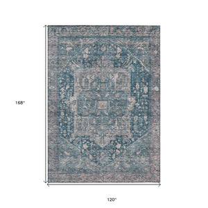 HomeRoots 5' Blue Medallion Washable Area Rug - Durable Indoor/Outdoor Design for High-Traffic Spaces 10' X 14' 608003