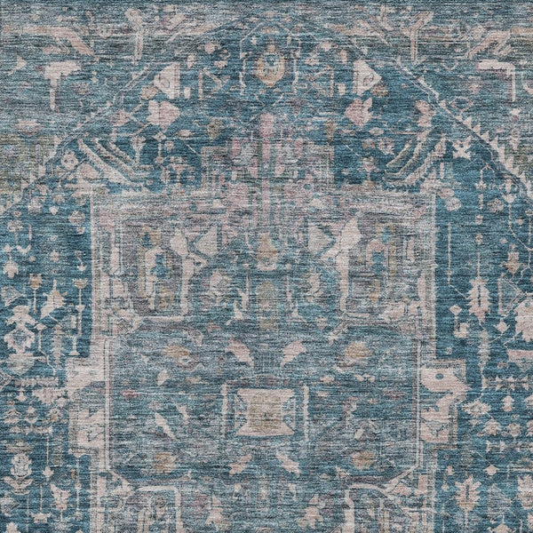 HomeRoots 5' Blue Medallion Washable Area Rug - Durable Indoor/Outdoor Design for High-Traffic Spaces 10' X 14' 608003